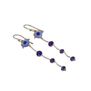 Gold Plated 925 <b>Silver</b> <b>Drop</b> <b>Earrings</b> With Amethyst Heart Evil Eye Bohemia Style Women's Everyday Wear Jewelry - Product Image 3