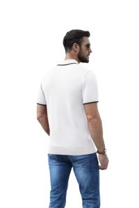 T-shirt en jersey de coton respirant pour homme, blanc, à manches courtes, tricoté, couleur unie, coupe classique, avec logo frontal, 220g - Product Image 4