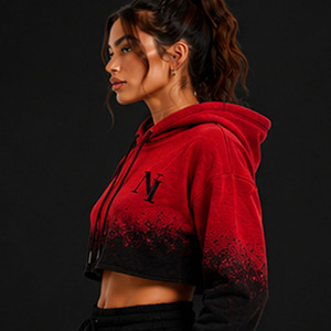 Sweat à capuche court pour femme, design personnalisé 2026, dégradé rouge et noir, manches longues, en molleton écologique 100 % coton pour l'hiver - Product Image 6