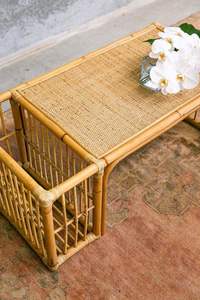 Table basse en rotin style bohème, table à thé basse, table d'appoint en bambou naturel avec porte-revues intégré pour salon, balcon - Product Image 3