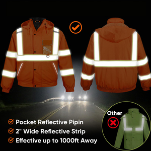 Waterproof Reflective <b>Work</b> Jacket High Vis Padded Winter Parka Thermal Security Gear Outdoor <b>Construction</b> Safety Coat Mens - Product Image 4