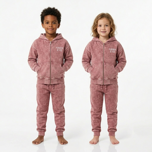 Conjuntos de chándales de invierno para niños con lavado ácido, diseño de ropa deportiva, chándal informal para niños, sudadera con capucha de cremallera completa, color sólido - Product Image 6