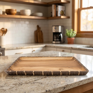 Food Grade Suar Wood With Dark Coconut Shell Inlay <b>Large</b> Square Serving Tray Light Brown Forty And Thirty Centimeters Fine Decor - Product Image 4