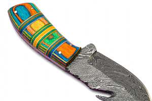 มีดครัวอเนกประสงค์เหล็กดามัสกัสแบบแฮนด์เมด ด้ามไม้ปักกะหลากสี - Product Image 6