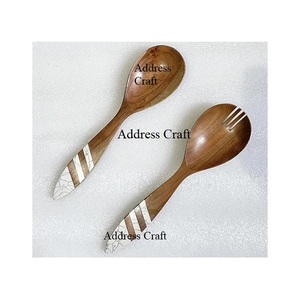 Ensemble de saladiers en bois au design moderne avec poignée en forme de fleur, ustensiles de cuisine écologiques, résistants au lave-vaisselle, cuillère à salade, fourchette, couverts - Product Image 3