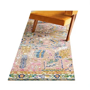 Tapis tufté à la main abstrait en mélange de laine et d'acrylique, style bohème, à poils moyens, rectangulaire, pour chambre/salle à manger, lavable et résistant aux taches - Product Image 4