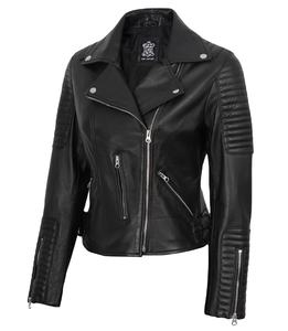 Chaqueta de Motociclista de Cuero Genuino para Mujer, Chaqueta de Moto de Invierno Personalizada al por Mayor, Chaqueta Corta Negra Ajustada de Piel de Oveja Genuina para Mujer - Product Image 4