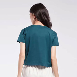 INDEX APPAREL Women's Teal Crop <b>Top</b> Crew Neck Short Sleeve Printed Adventure Mountain Design Casual Spring Summer Wear - Product Image 2