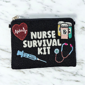 Kit de survie pour infirmière, pochette brodée à la main avec perles, écologique, multifonctionnelle, en tissu de coton multicolore, fermeture à glissière - Product Image 2