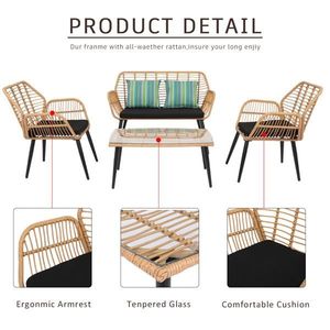 Set di Mobili da Giardino in Rattan PE con Struttura in Alluminio Giallo, Quattro Pezzi, per Balcone e Giardino - Product Image 6
