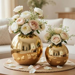Vase rond en métal fait main pour la décoration de la maison et du bureau, vase à fleurs décoratif moderne, centre de table, cadeau - Product Image 5