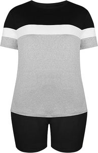 Women's Two Piece Knee Solid Knitted Short Sleeve T-Shirt Side Stripe Regular Fit Casual Top <b>Set</b> 100% Cotton Spring Summer - Product Image 3