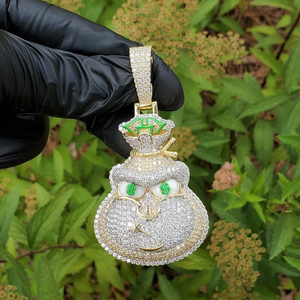 Cartoon Money Bag Pendant Charm Crystal Rhinestone 18K Gold Plated Men's Hiphop Style Themed Jewelry Gift - Product Image 4