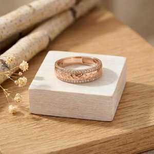 Hammered Finish 0.50ct Lab Grown Round Cut Diamond Band Ring 10k 14k 18k Solid Gold Plated IGI Certified Luxury <b>Wedding</b> Ring - Product Image 3