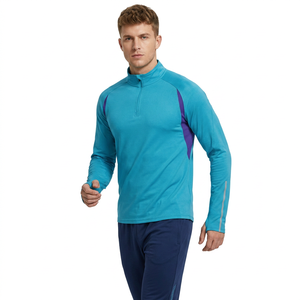 Ensemble de survêtement sportif imprimé pour homme, haut à manches longues à demi-zip, pantalon slim de couleur unie, séchage rapide, polyester, vêtements d'automne - Product Image 2