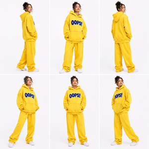 Survêtement à capuche surdimensionné pour femme en molleton de coton épais avec broderie chenille française et pantalon de jogging à taille élastique - Product Image 5