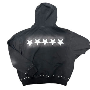 Zip up Black Wash Sun Faded Hoodies Cropped Distressed Embroidered <b>Patches</b> Hoodie Blank Custom Distressed Hoodies FOR MEN - Product Image 3