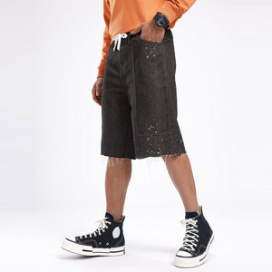 Pantalones Cortos Bermuda de Mezclilla Negros Rotos para Hombre, Cintura Media, Cierre de Cremallera, Algodón Tejido Transpirable, Ajuste Casual LASARO INTERNATIONAL HIGH STREET - Product Image 2