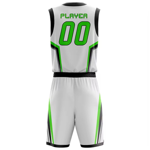 Conjunto de camiseta de baloncesto para equipo, camisetas sin mangas con cuello en V y estampado sublimado, unisex para adultos, blanco, negro, verde - Product Image 2
