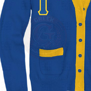 Sigma Gamma Sorority <b>Cardigan</b> Women's Sweater Blue Yellow Lettering Full Sleeve Greek letter logo Acrylic Knitted V Neck - Product Image 3