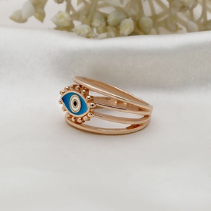 Wholesale Blue Enamel <b>Evil</b> <b>Eye</b> Lucky Protection <b>Rings</b> Fashion Stackable Gold Plated 925 Sterling Silver Gift <b>Rings</b> - Product Image 3