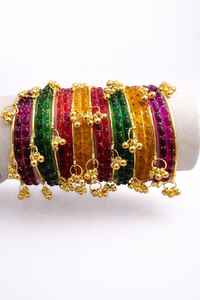 Premium Silver Plated Trendy Multi-Tone Glass Pearl Churiyan <b>Bangle</b> <b>Set</b> Ombre Finish Glitter Accents Custom Colors Traditional - Product Image 5