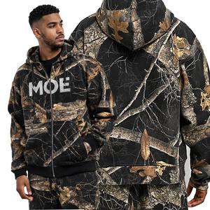 Sweat à capuche zippé camouflage en coton pour homme, style streetwear hip-hop oversize, personnalisable, vente en gros, OEM, sweats à capuche tendance - Product Image 4