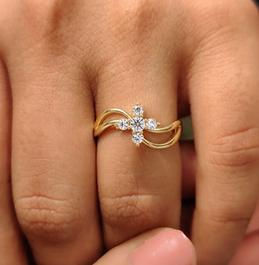 เครื่องประดับแฟชั่นชั้นดี ทองคำแท้ 14K เพชรทรงกลมเจียระไนแบบบริลเลียนท์ เพชรเลี้ยงในห้องปฏิบัติการ แหวนลายคลื่นสองแถวแบบไขว้ สำหรับเป็นของขวัญสำหรับผู้หญิง - Product Image 2