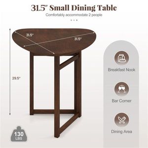 31.5\" Small Folding Walnut Solid Wood <b>Dining</b> <b>Table</b> for 2 People <b>Foldable</b> Kitchen <b>Table</b> - Product Image 5