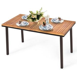55 Inch Acacia Dining <b>Table</b> with Umbrella Hole for Patio Use - Product Image 3