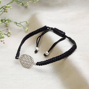 Modern <b>Infinity</b> Adjustable Black Cord <b>Bracelet</b> with Sterling Silver Flower Life Charm <b>Bracelet</b> Fashion Adjustable Men's Unisex - Product Image 3