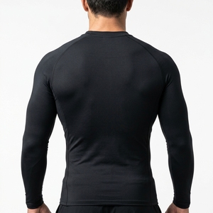 Camiseta de Compresión de Manga Corta para Hombre, Negra, Texturizada, Deportiva, para Gimnasio, Fitness, Running, Entrenamiento, Ropa Deportiva, Capa Base de Alto Rendimiento - Product Image 2