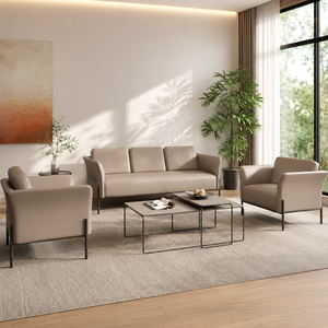 Luxury Scandinavian Leather Sofa Set Modern Minimalist Upholstered Couch with Durable Metal <b>Frame</b> for Living Room Home Hotel - Product Image 3