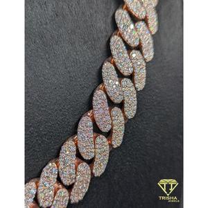 Designer Cuban Link <b>Chain</b> Necklace with Moissanite Diamond Stones Hip Hop Jewelry for <b>Men</b> Women By Trisha Jewels - Product Image 5