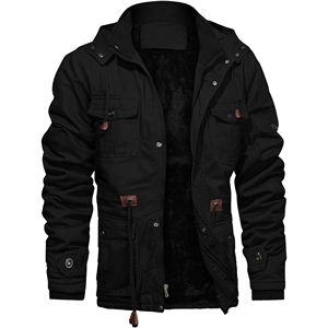 Mens Vintage Winter <b>Jacket</b> 100% Cotton Outerwear Detachable Hood <b>Fleece</b> <b>Lining</b> Stand Collar Zipper Closure OEM Service Available - Product Image 6