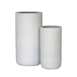 Juego de macetas decorativas redondas y altas con diseño acanalado para balcones, terrazas, jardines y exteriores, 2 tamaños, 2 piezas grandes para plantas - Product Image 2