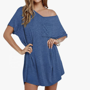 T-shirt femme robe longue robe t-shirt coton femme col V sommeil léger t-shirt décontracté robe - Product Image 5