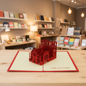 Carte pop-up 3D Notre-Dame de Paris, artisanale et personnalisée, en papier découpé rouge, objet de collection, décoration intérieure BD009 - Product Image 6