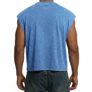Camiseta sin mangas prémium de algodón de 180 g/m² de alto gramaje, transpirable, con lavado ácido, azul cielo vintage, lavado mineral, corte holgado, estilo streetwear - Product Image 3