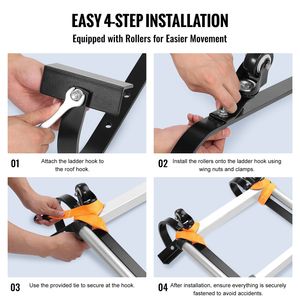 Set di 2 Ganci per Tetto in Acciaio Resistente con Ruota Fissa e Barra Girevole, Estensione per Grondaia, Stabilizzatore per Scala - Product Image 3