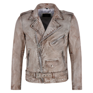 แจ็คเก็ตหนังแท้ 100% สไตล์วินเทจสำหรับผู้ชาย แบบ Crackered Waxed Leather Biker Jacket ยี่ห้อ Brando แบบซิปไขว้ สไตล์นักขี่มอเตอร์ไซค์ ซิป YKK - Product Image 2