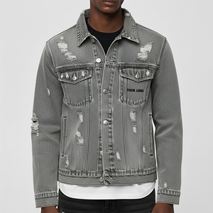 High Quality Custom Made Fashionable Relaxed Fit Winter Wear <b>Denim</b> <b>Jacket</b> Windproof Warm Ripped Off Turn Down Collar <b>Jacket</b> - Product Image 1