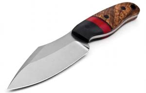 Cuchillo de acero inoxidable satinado de primera calidad con hoja de punta curva, herramienta multiusos resistente para campamento, mango híbrido de madera y resina - Product Image 4