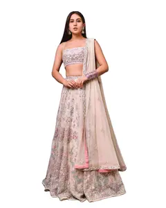 Sara ali khan Special Designer Party Wear sleeveless Blouse With Heavy Embroidered Lehenga For Women