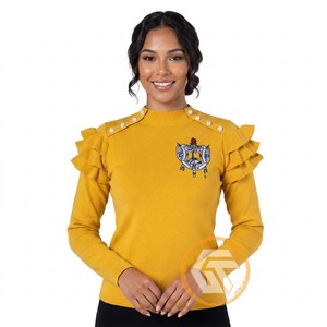 Customized Sigma Gamma Rho Acrylic Appliques Embroidered Casual Winter Crew Neck <b>Covered</b> <b>Button</b> Front Cardigan Sorority Women - Product Image 3