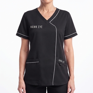 Uniforme Médico para Mujer, Cuello en V, Manga Corta, Poliéster y Spandex, Ribete en Contraste, Bolsillos Delanteros, Logotipo Personalizado, Ropa de Trabajo para el Sector Salud - Product Image 6