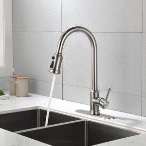 Rubinetto da cucina monocomando ad arco alto estraibile in acciaio inossidabile lucido, con doccetta estraibile, design a livello singolo, stampa gratuita - Product Image 6