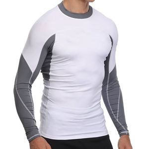 Vente en gros de chemises de compression à manches longues, blanches et grises, à séchage rapide, pour l'entraînement au BJJ Jiu Jitsu - Product Image 5