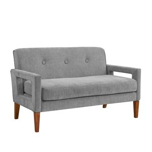 Divano Moderno a 1 Posto per Soggiorno, Rivestimento in Ciniglia Grigia con Molle Insacchettate e Gambe in Legno Massello - Product Image 1