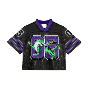 Maillot de football court personnalisé pour femme en mesh noir et vert avec motif tigre et numéro 05 – Haut streetwear - Product Image 2